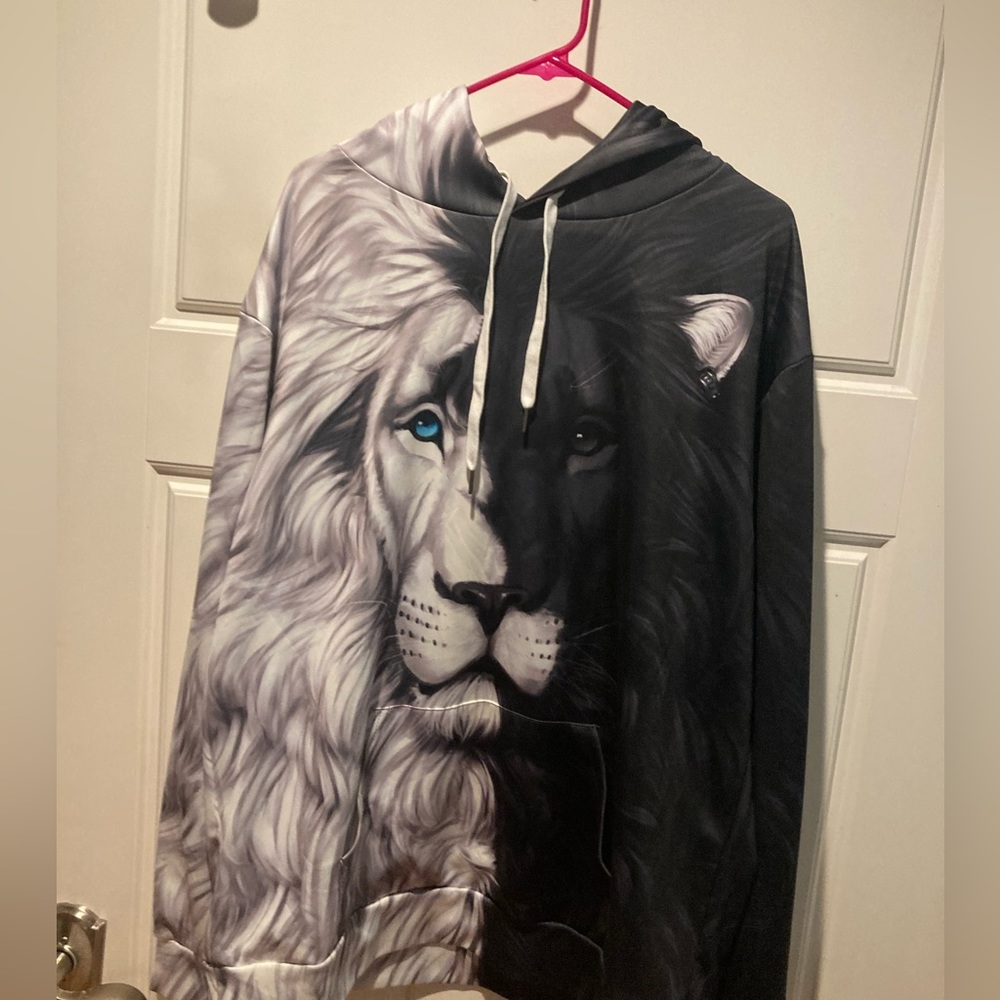 Lions 3d printed multicolor black and white mens XL hoodie